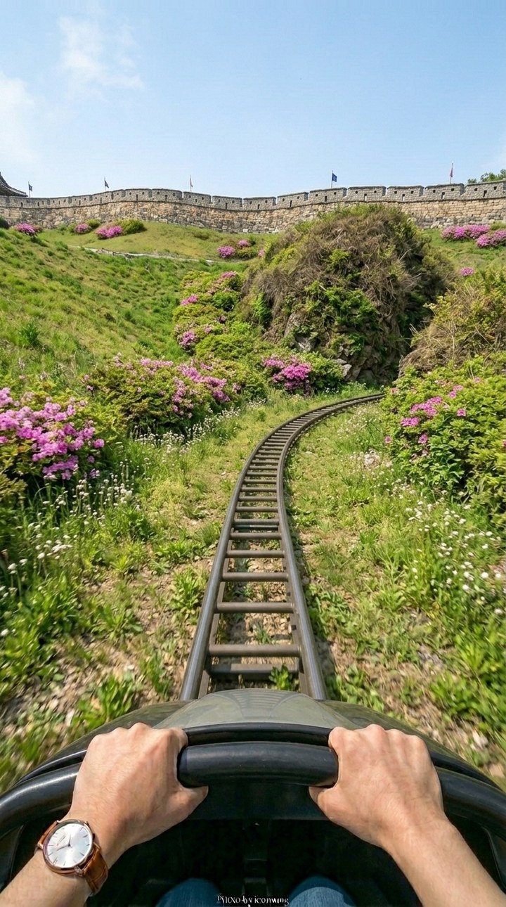 대전충청 동행열차 공주 공산성 1인칭 POV — 유네스코 세계유산 성곽과 철쭉 사이를 오르는 레일, 중소벤처기업부 캠페인 영상 하무인
